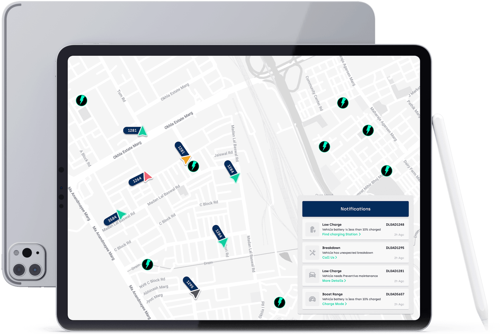 Shepherd App on a tablet showing fleet management dashboard